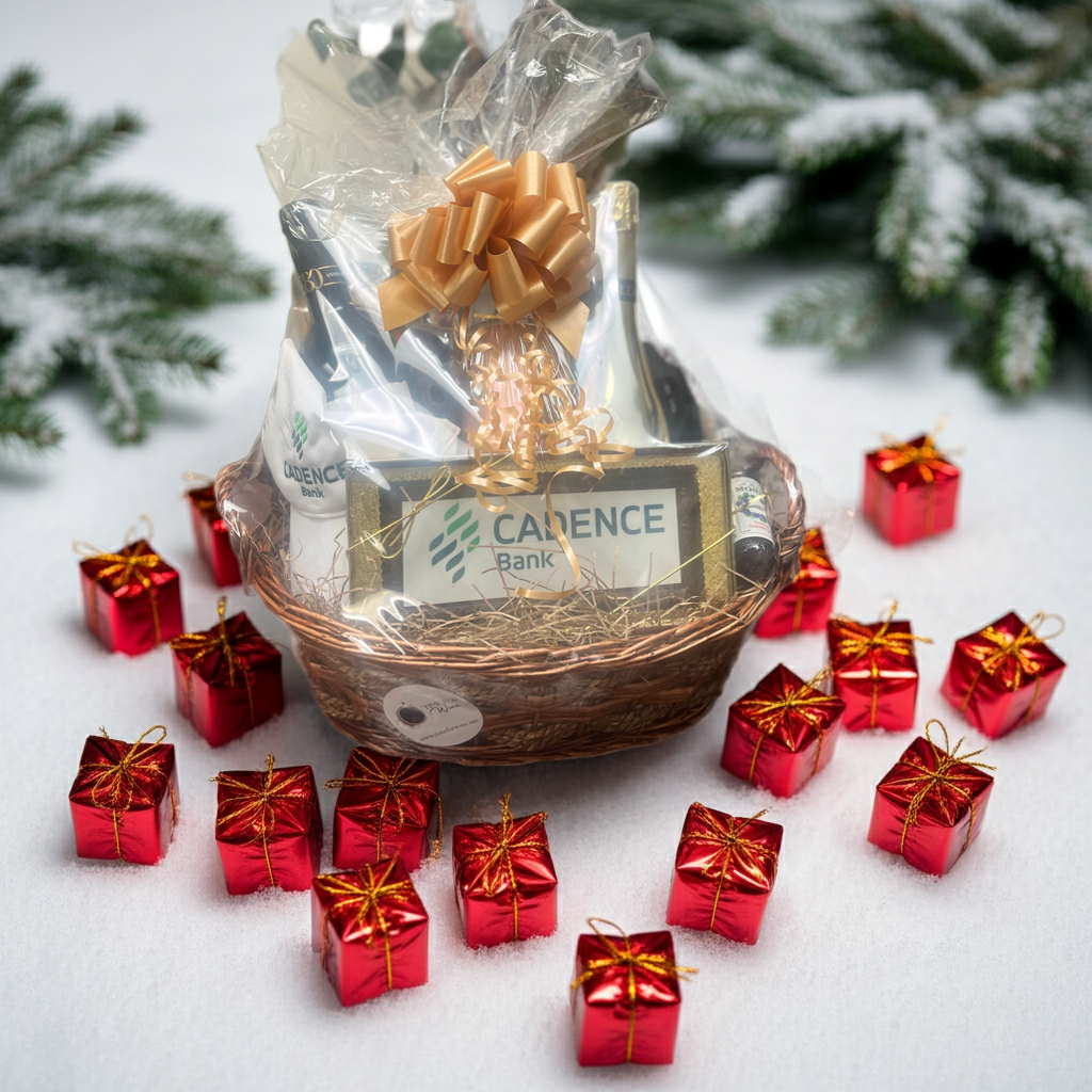 2 Bottle Gift Basket with Large Logo Chocolate Bar.